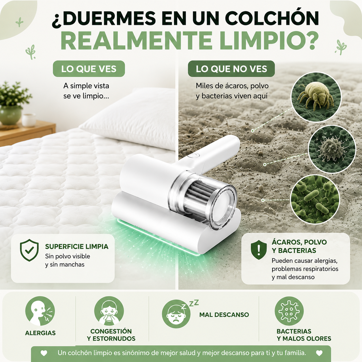 Aspiradora Quitácaros con Luz UV