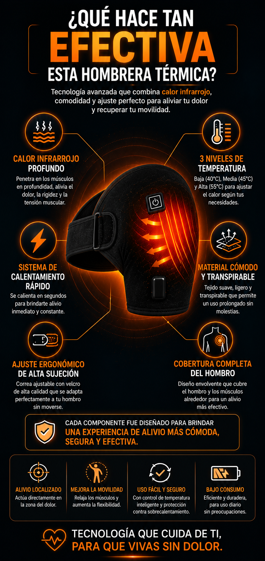Hombrera Térmica Ajustable para Alivio Inmediato del Dolor ThermaLux