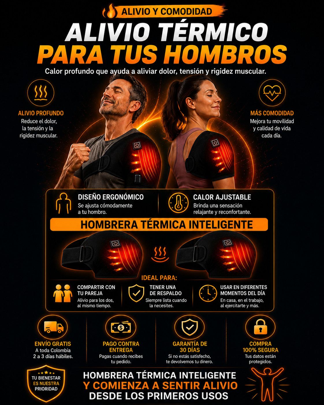 Hombrera Térmica Ajustable para Alivio Inmediato del Dolor ThermaLux